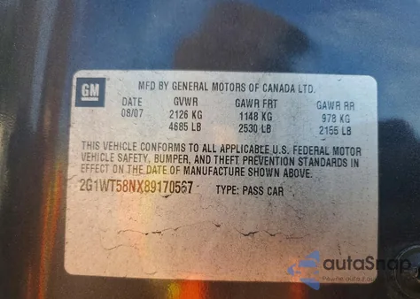 2008 Chevrolet Impala Lt z USA, uszkodzony, nr VIN 2G1WT58NX89170567